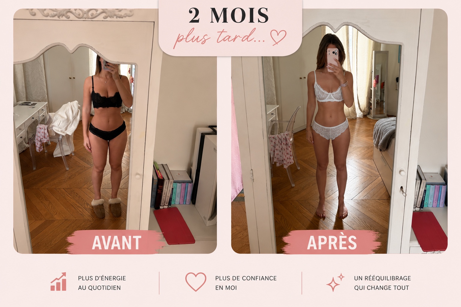 Avant et après 2 mois de rééquilibrage alimentaire avec Mon Équilibre by Nana